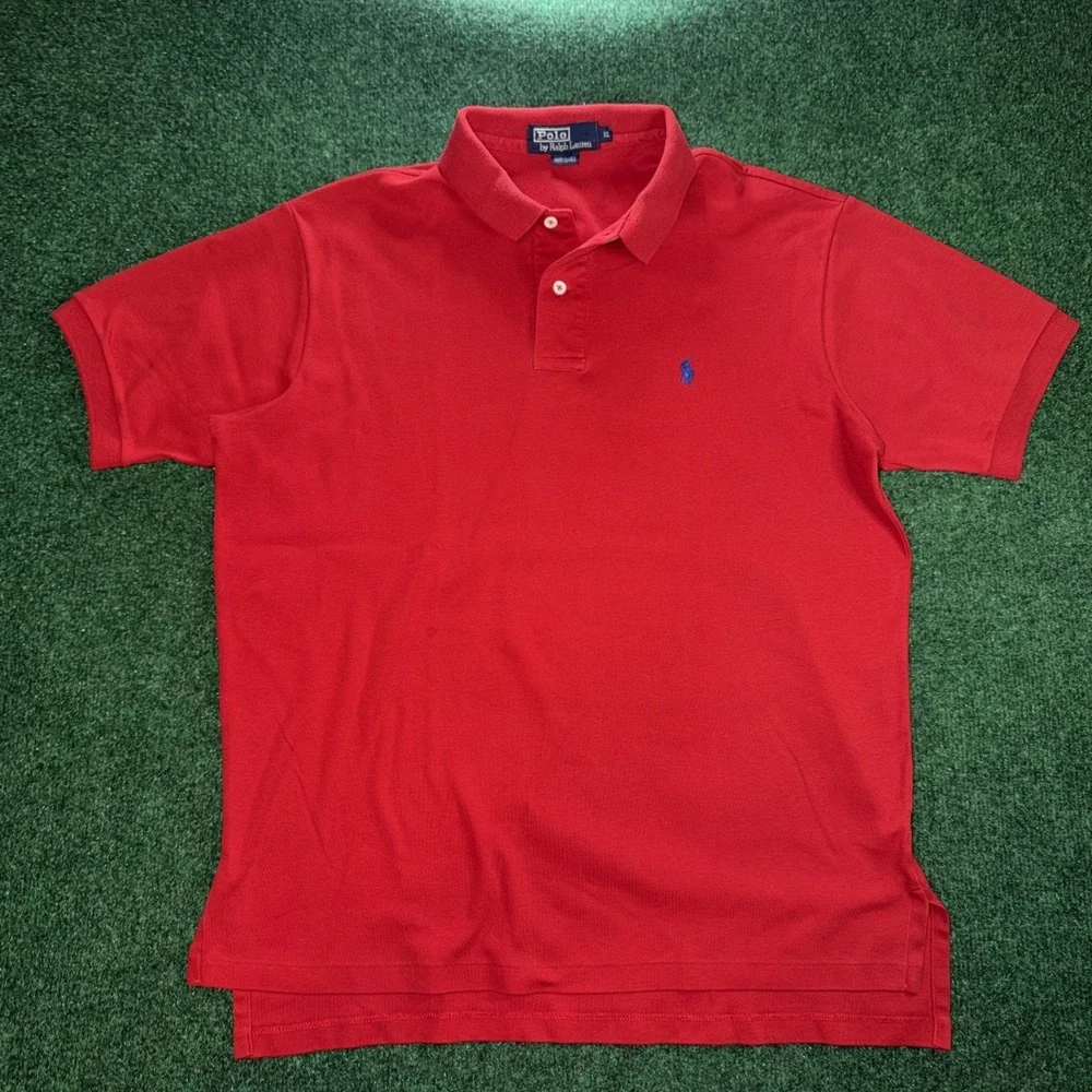 VTG Polo Ralph Lauren Men's Short Sleeve Red/ Blue Horse Polo Size XL USA Made